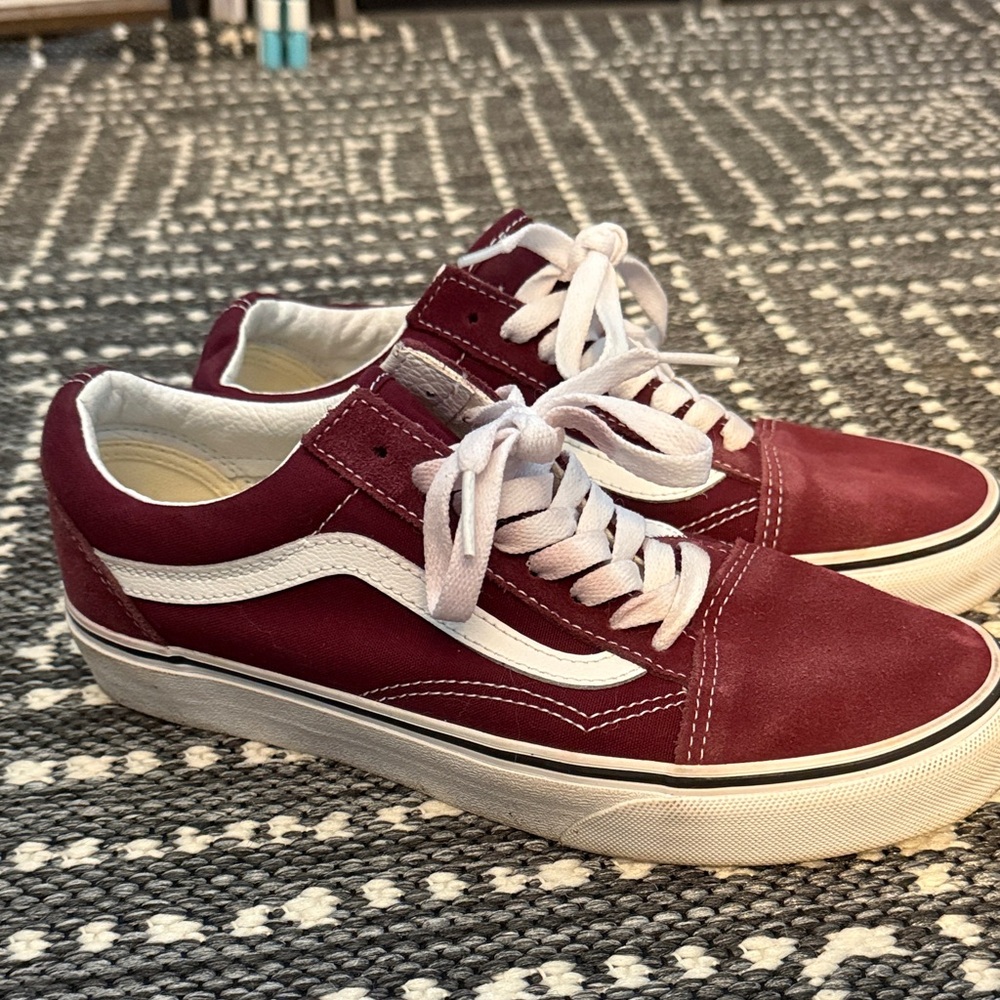 Vans Burgundy and White Classic Sneakers